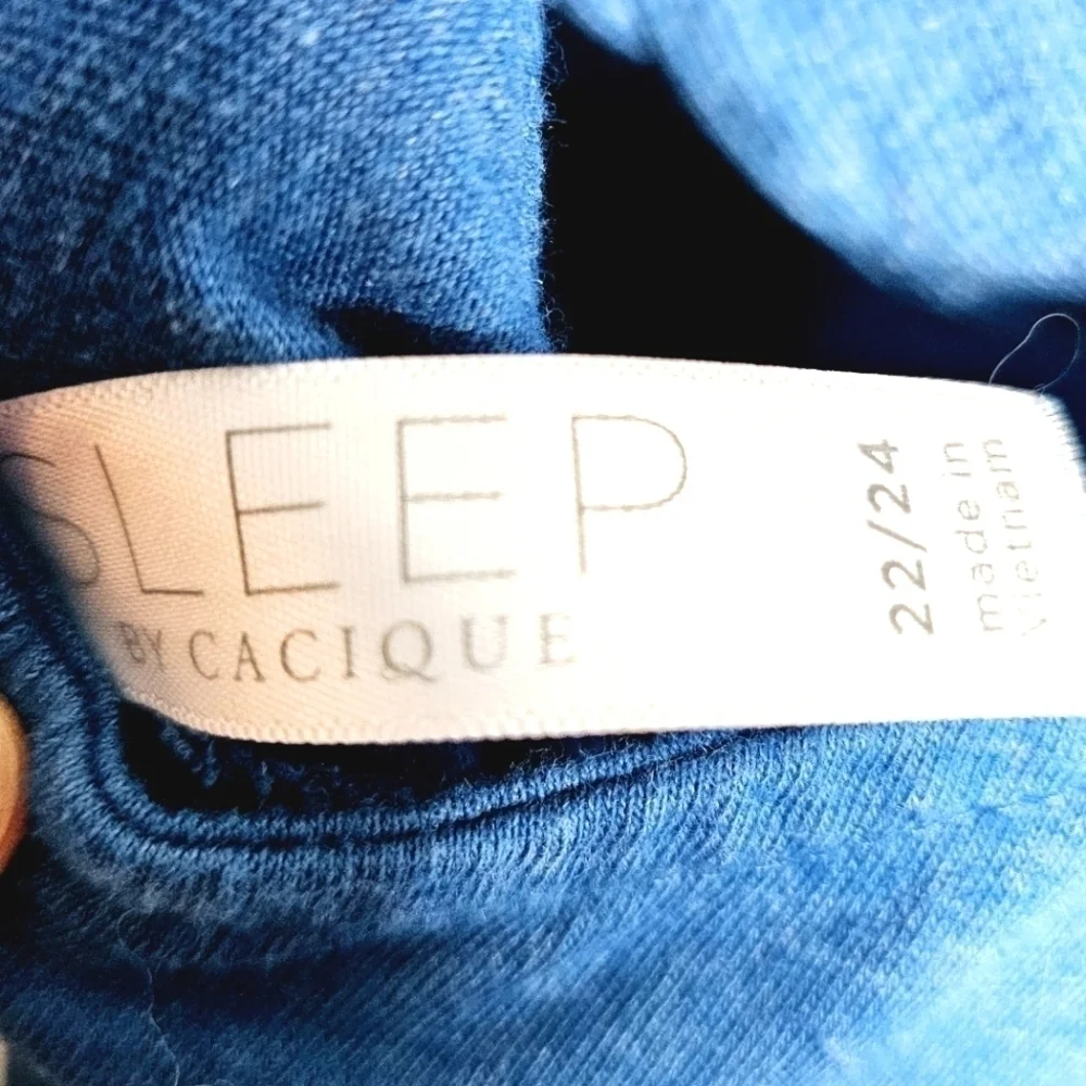 Sleep By Cacique Plus Blue 3/4 Sleeves Ribbed Strappy Back Women's Blouse